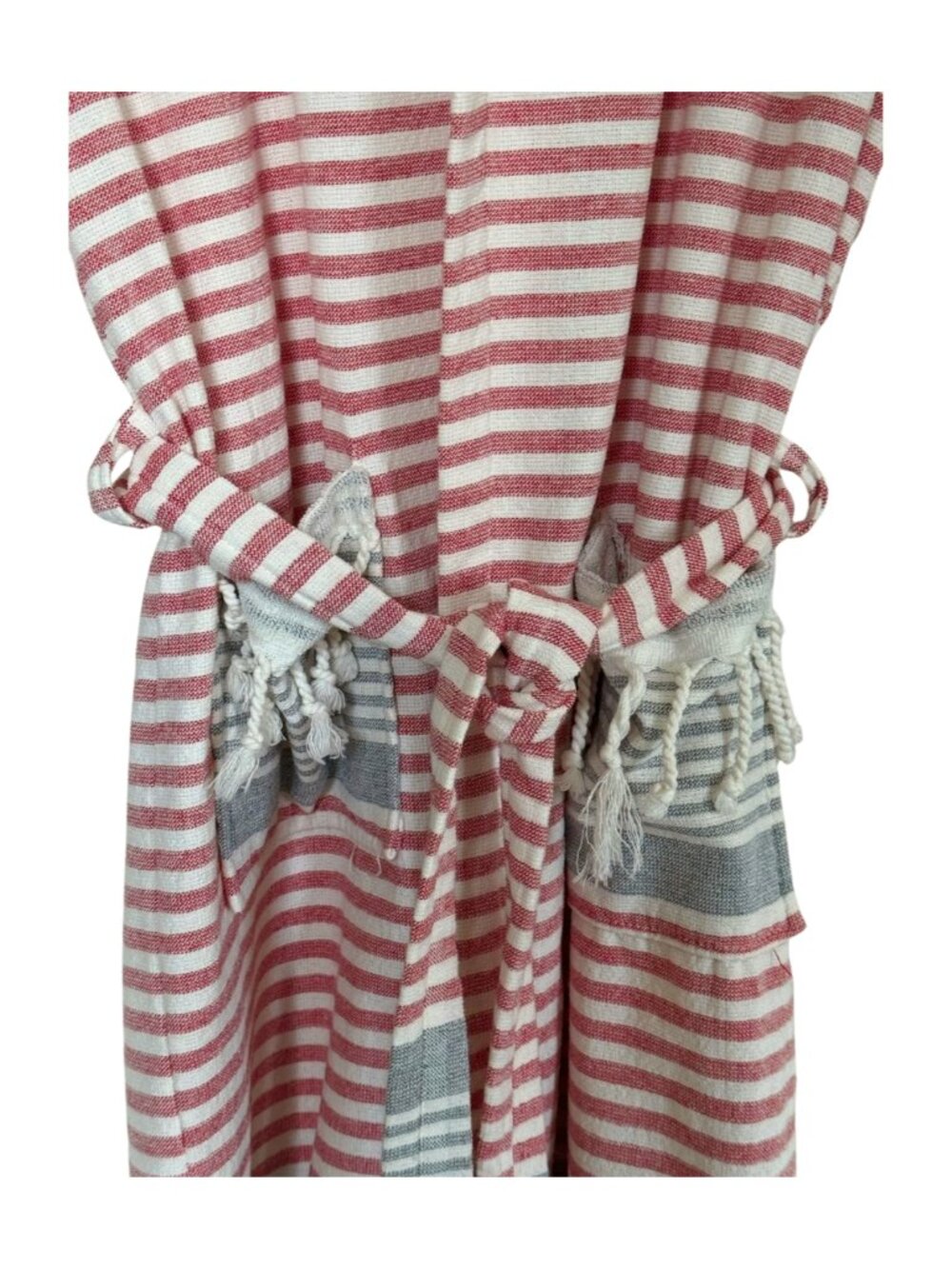 Terry Cloth Hooded Robe Small Striped Red White Blue Belted Bathrobe Beach Pool - Picture 3 of 5